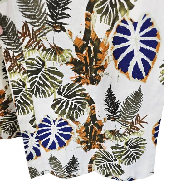 DAHUI Hawaii Smocked Waist Wide Leg Linen Hawaiian Leaf Print Pants L NWT - Picture 2 of 6